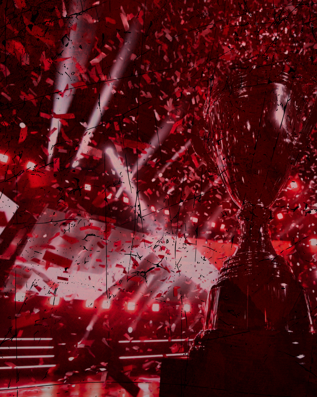 Trophy with confetti falling around