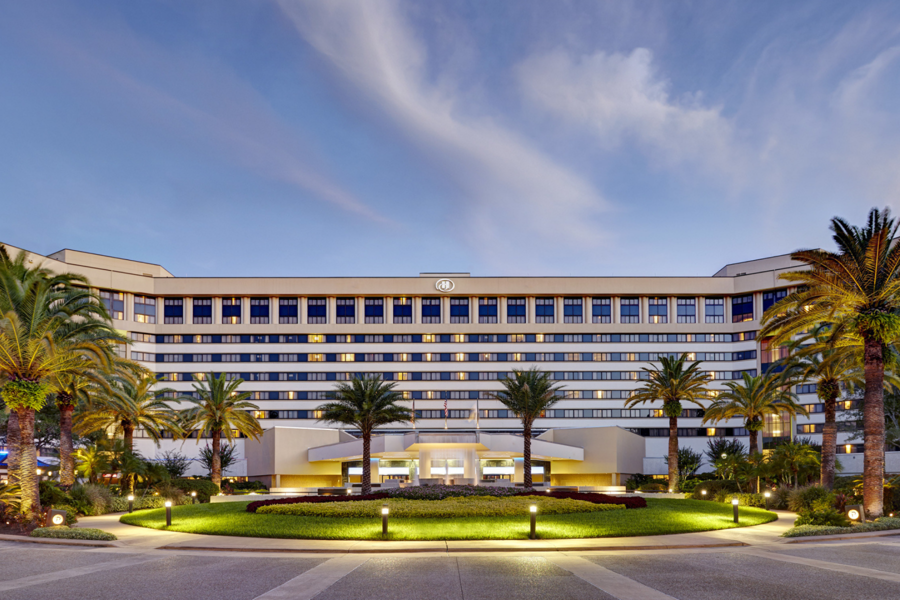 Orlando hilton hotel with palm trees