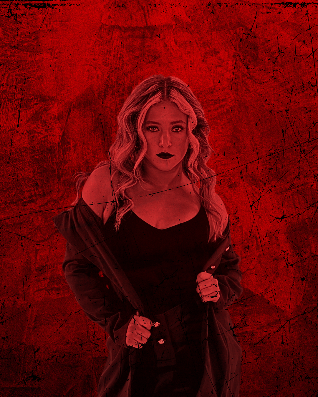 Blonde female dancer with red lighting and red background